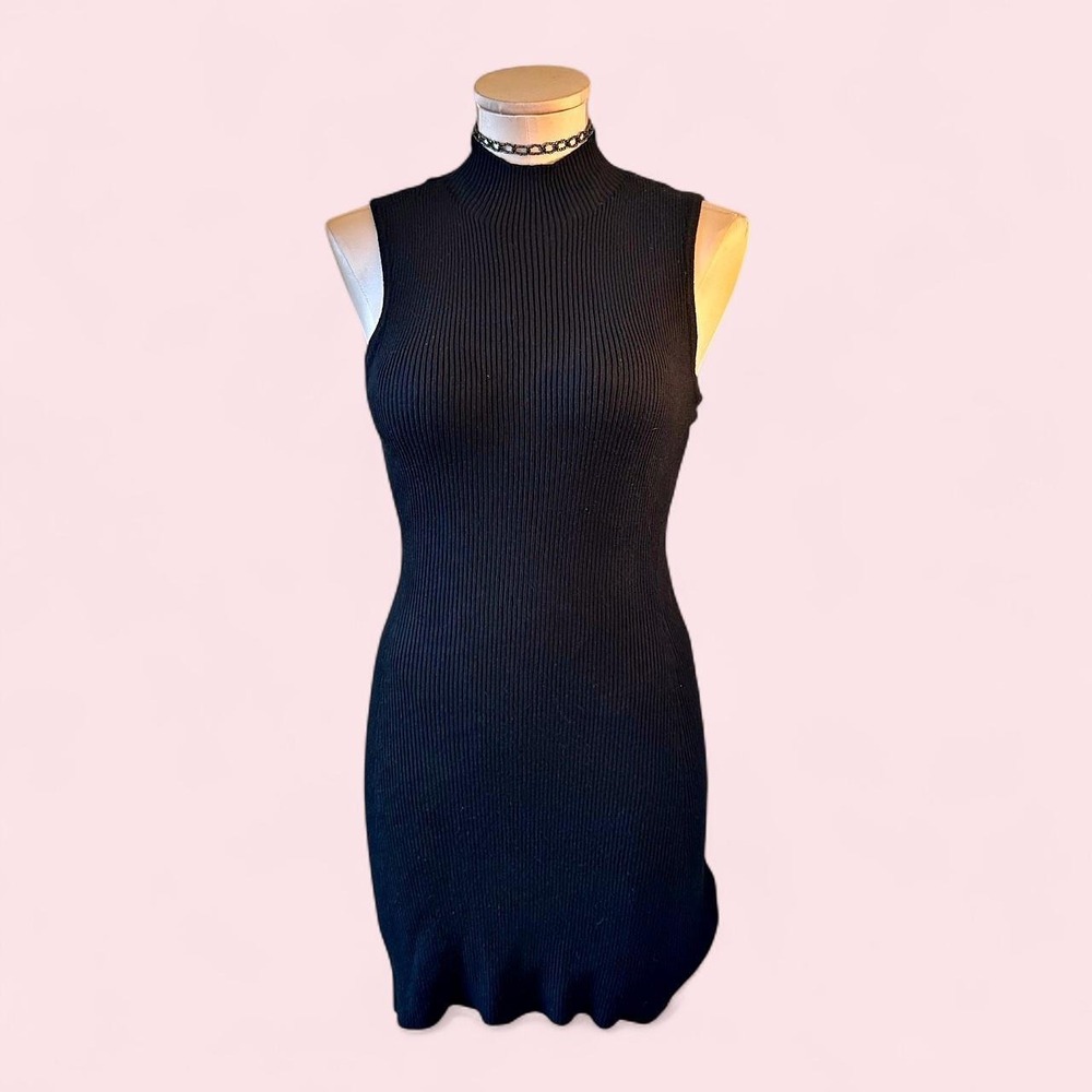 Black ribbed knit bodycon mini dress